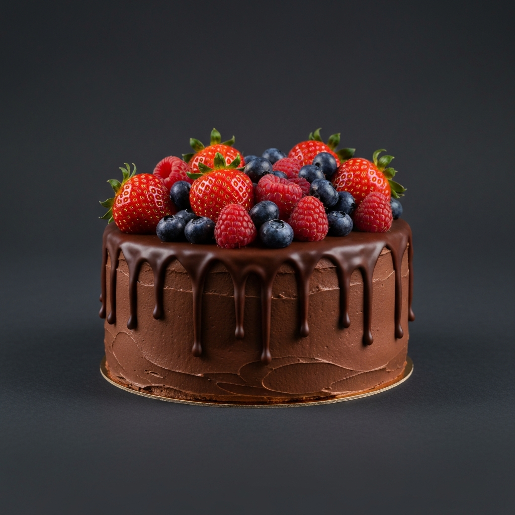 Minimalist drip cake with fresh berries